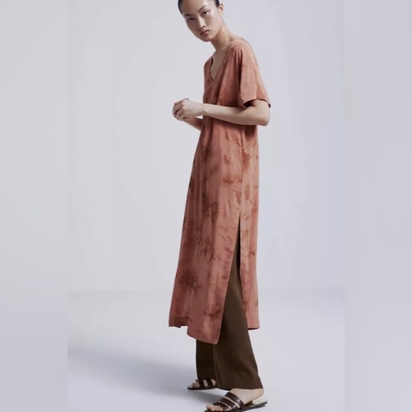 Zara Terracotta Tie Dye Long Tunic Dress - Picture 2 of 9